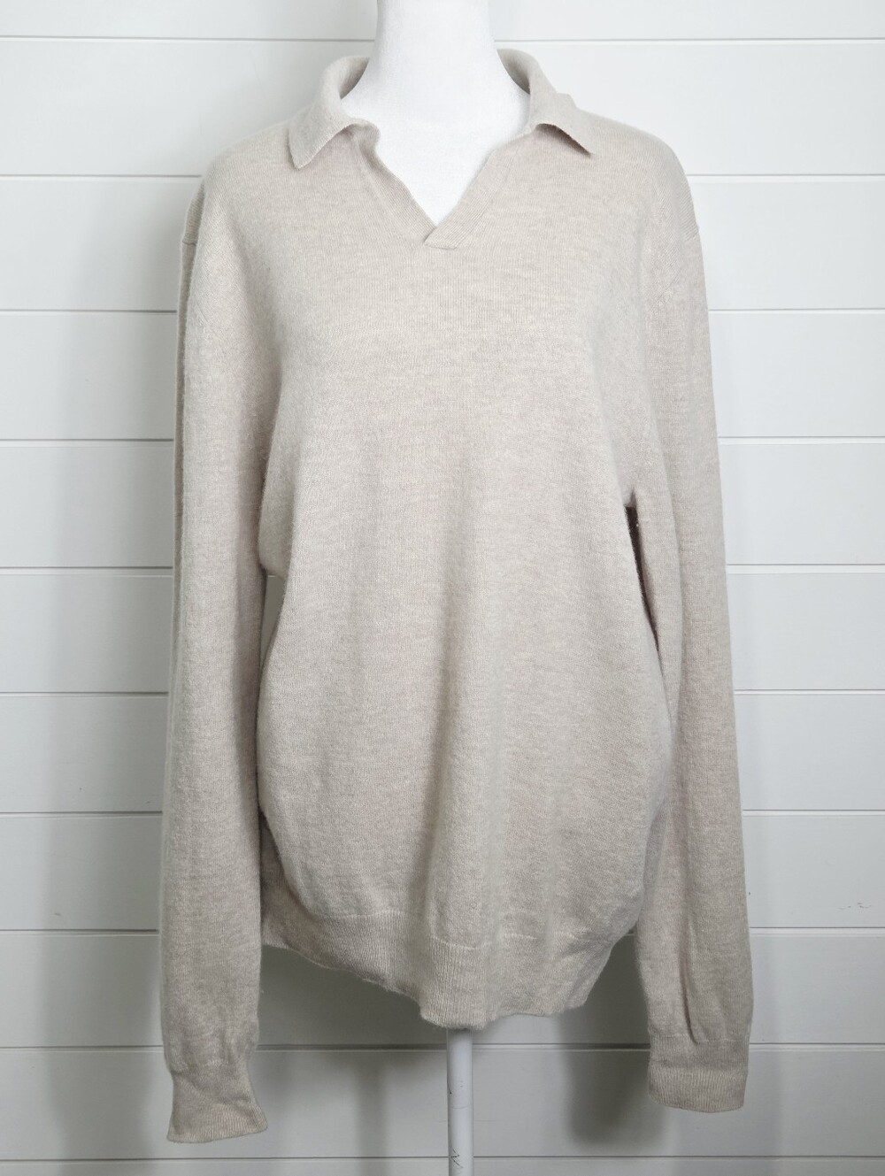 Reiss 100% Wool Cream V-Neck Collared Casual Sweater Size L
